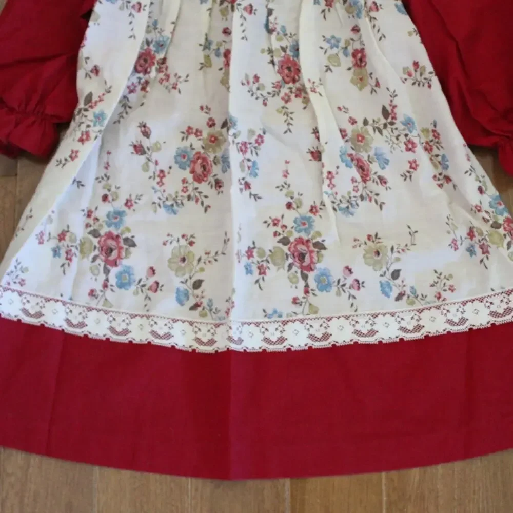 Vintage Montgomery Ward Girls‎ Long Sleeve Dress Floral Lace Red White 6