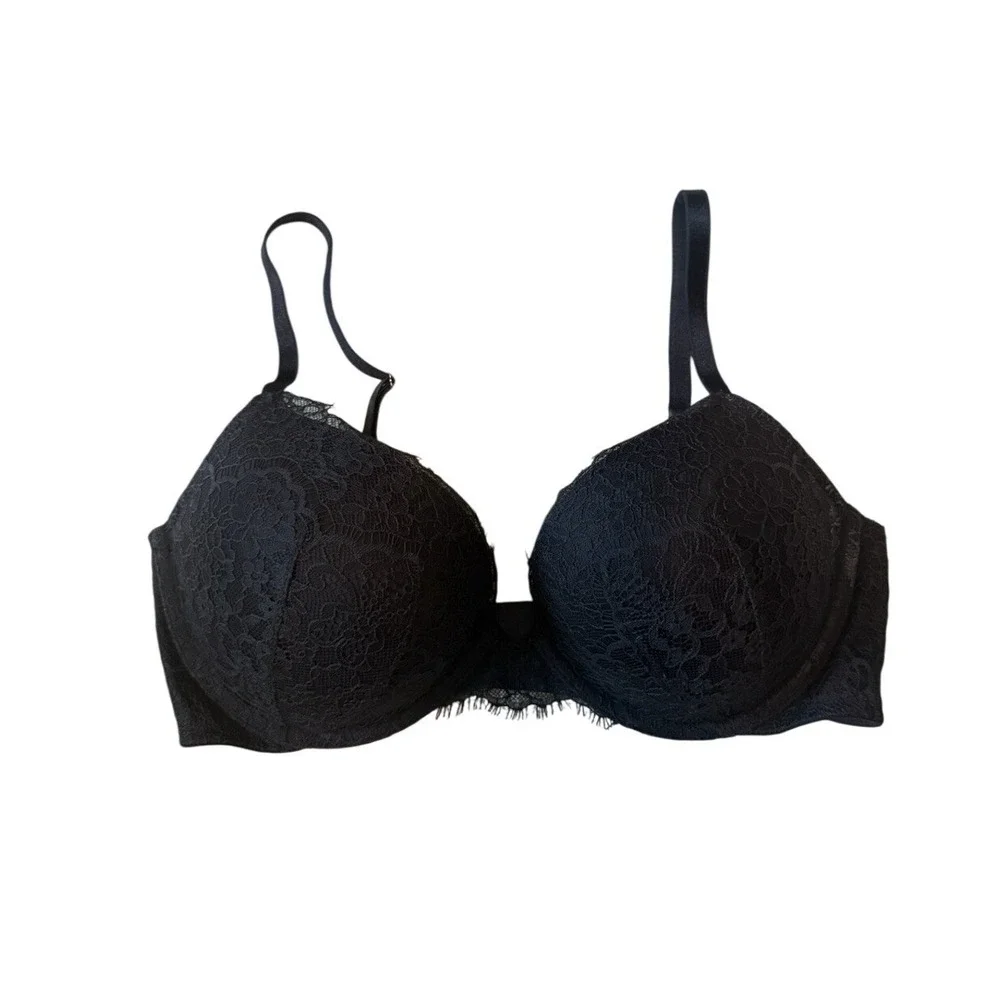 Victoria's Secret Lined Perfect Lined Bra Black With Lace‎ Detail  Size 36D