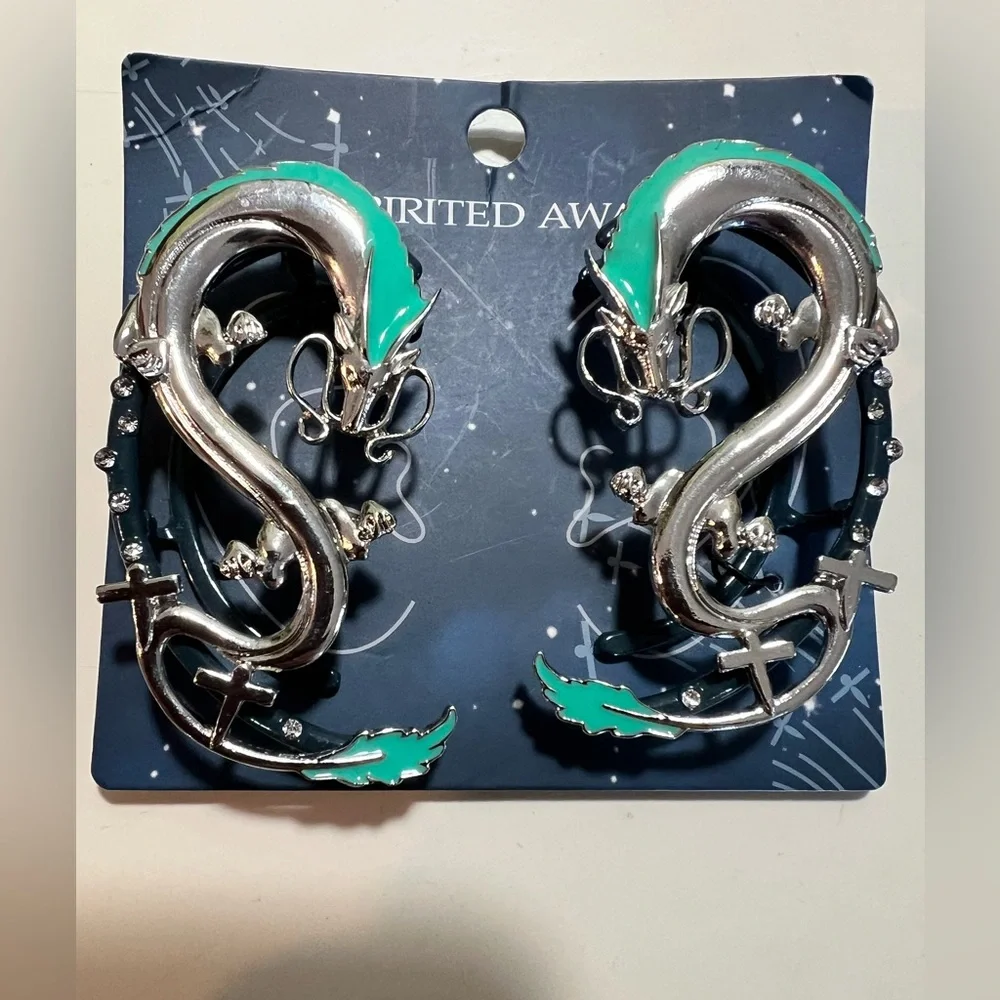 Hot Topic y2K Studio Ghibli Spirited Away Haku Dragon clip on ear cuffs. NWT