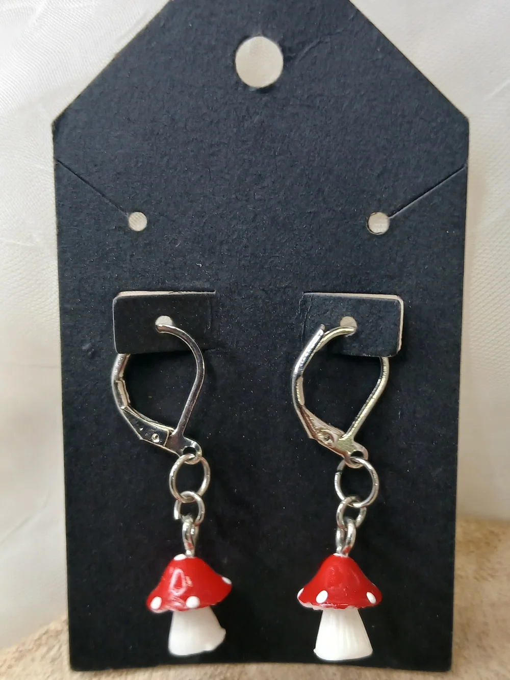 Gold Mushroom Drop Earrings with Pink Caps