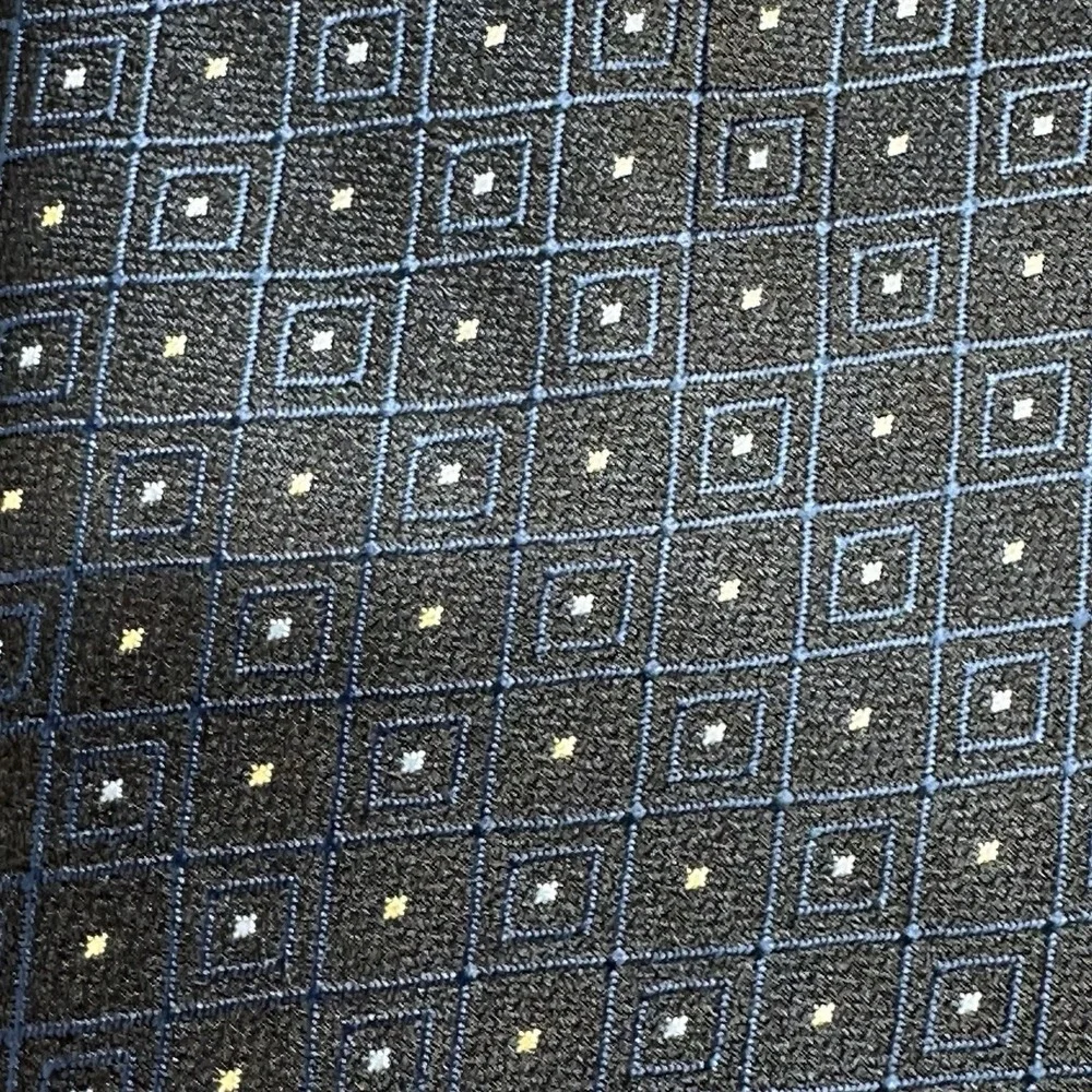 Lucio Lamberti Neck Tie Geometric Window Pane Print‎ Black Blue Handmade Silk