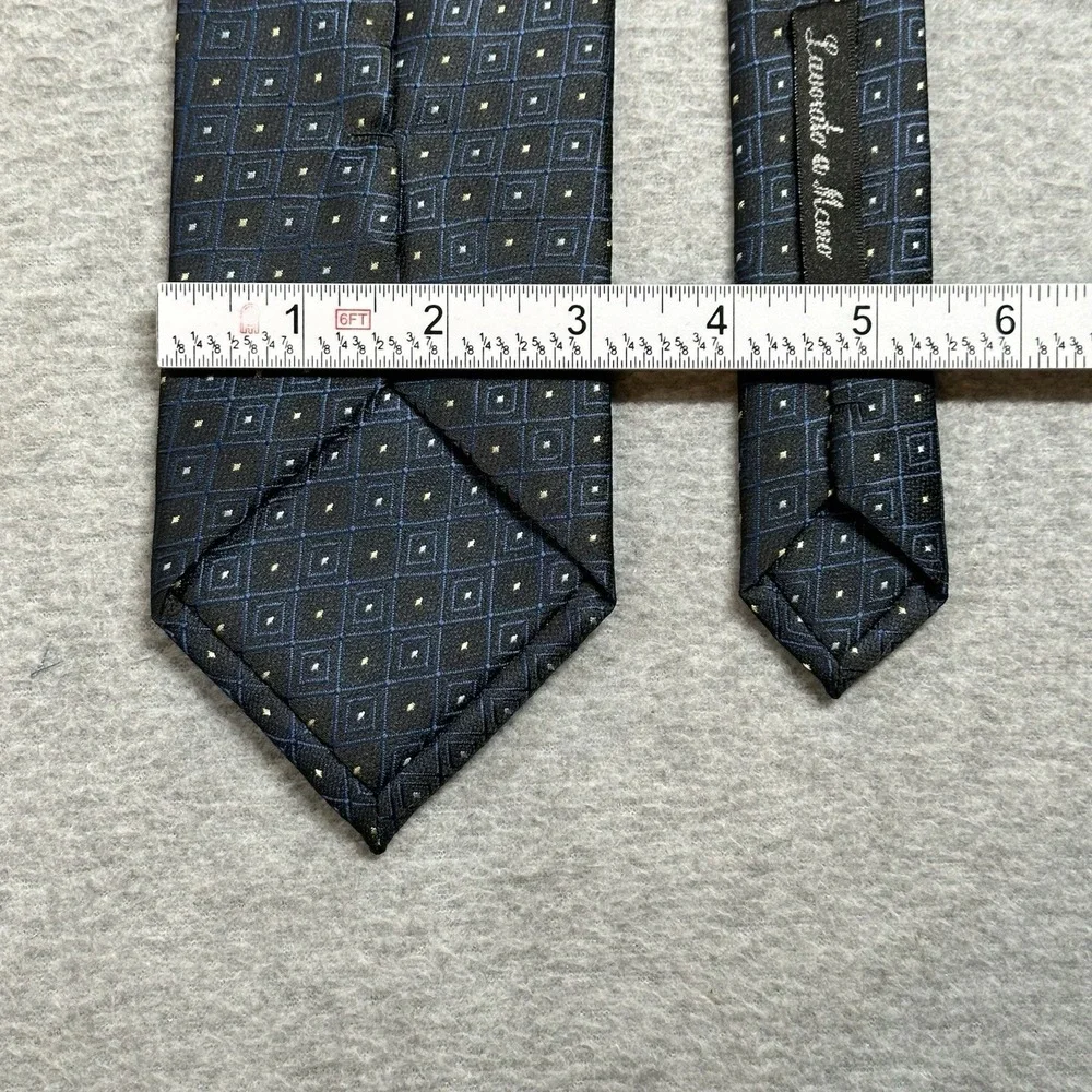 Lucio Lamberti Neck Tie Geometric Window Pane Print‎ Black Blue Handmade Silk