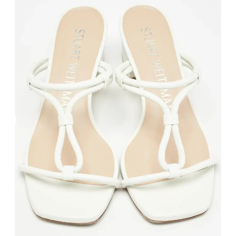 Stuart Weitzman Leather T Strap Heels 8 White Sandals Bridal Wedding Grad