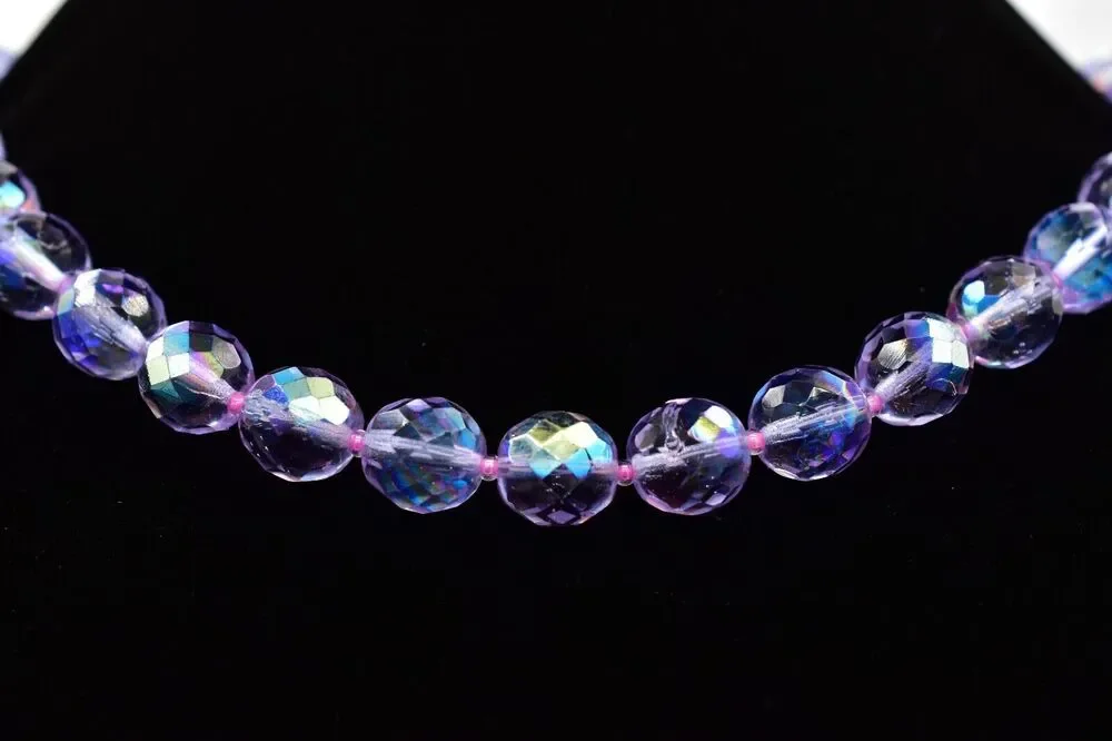 Vintage Crystal Collar Necklace Glass Beaded Purple Lavender Heavy Chunky BinBD