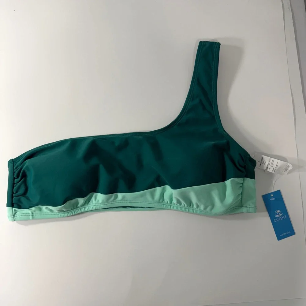 Cupshe Womens Colorblock One Shoulder Bikini Top‎ Green XL NEW