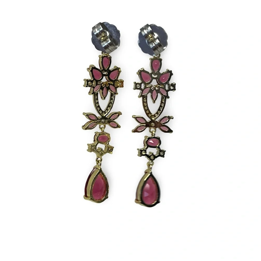 Gold and Pink Floral Crystal Earrings