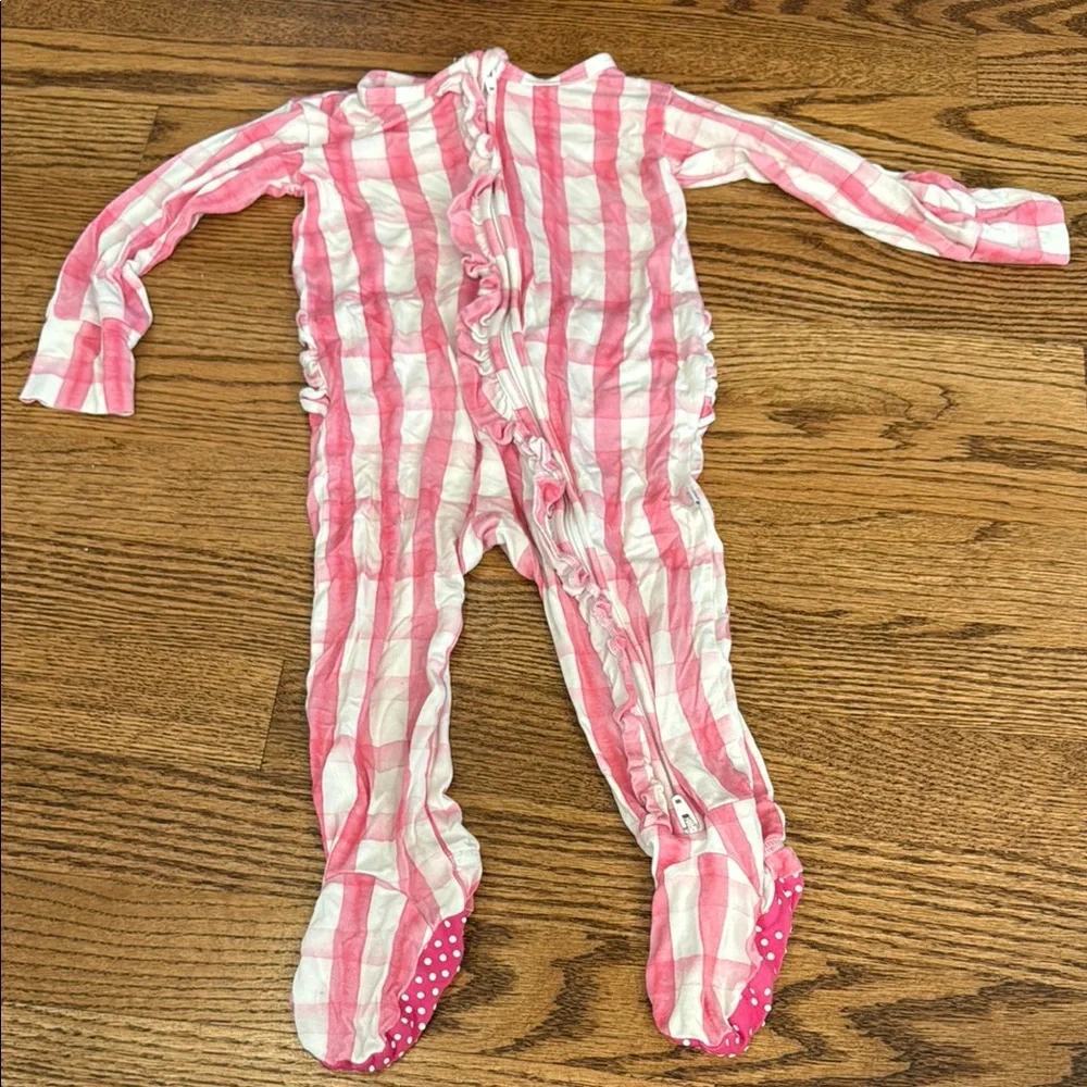 Pink and White gingham Footie Pajamas