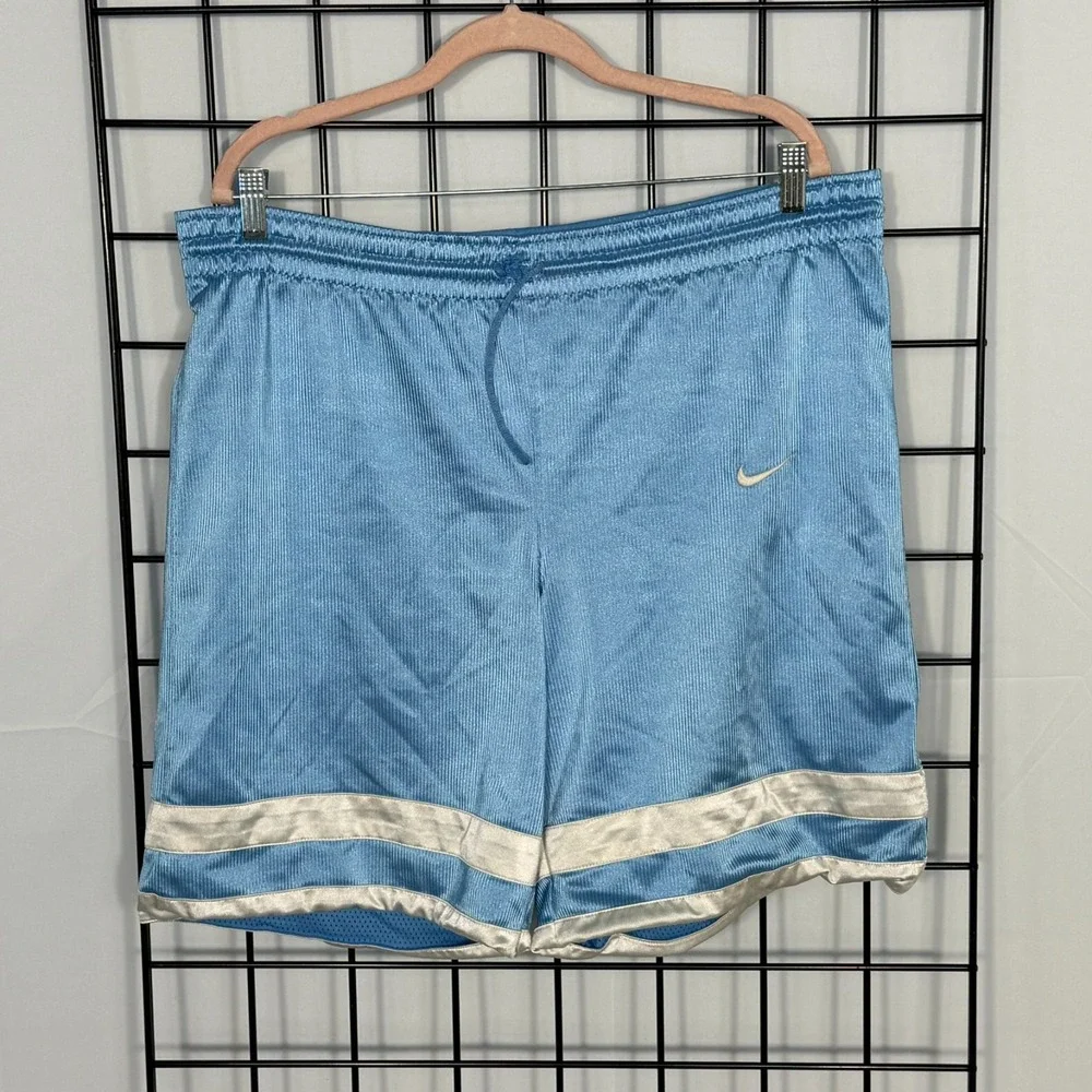 Nike Dazzle Basketball‎ Shorts Mens XL Blue Silky Shiny UNC Baggy Reversible