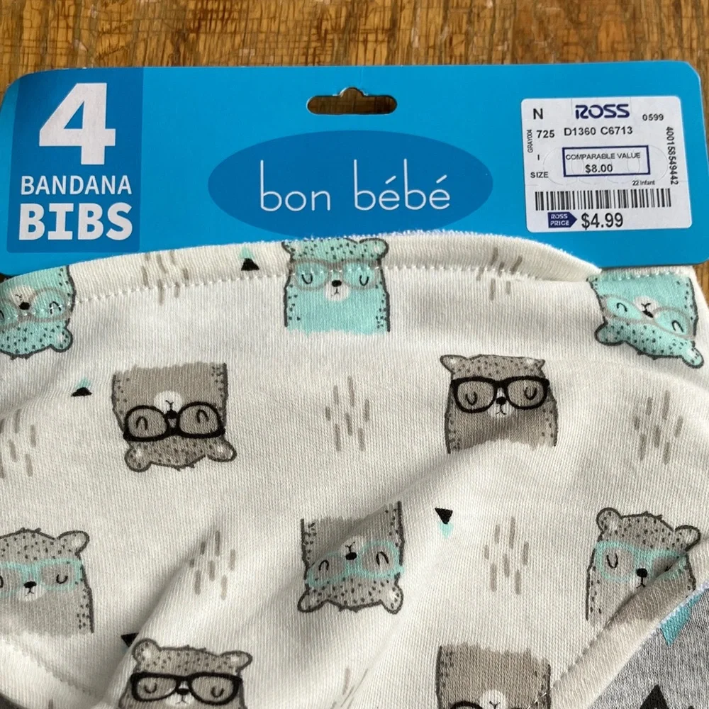 Bon Bebe Bandana Bibs Set - Cream, Gray, Blue