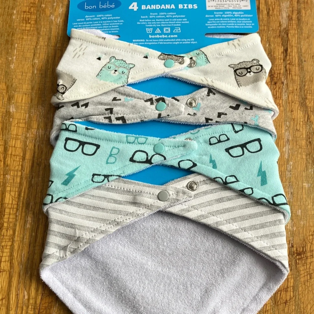 Bon Bebe Bandana Bibs Set - Cream, Gray, Blue