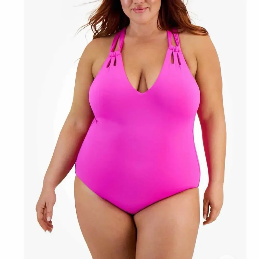 Becca Rebecca Virtue  Swimsuit Pink Strappy One Piece Plus Size 1X