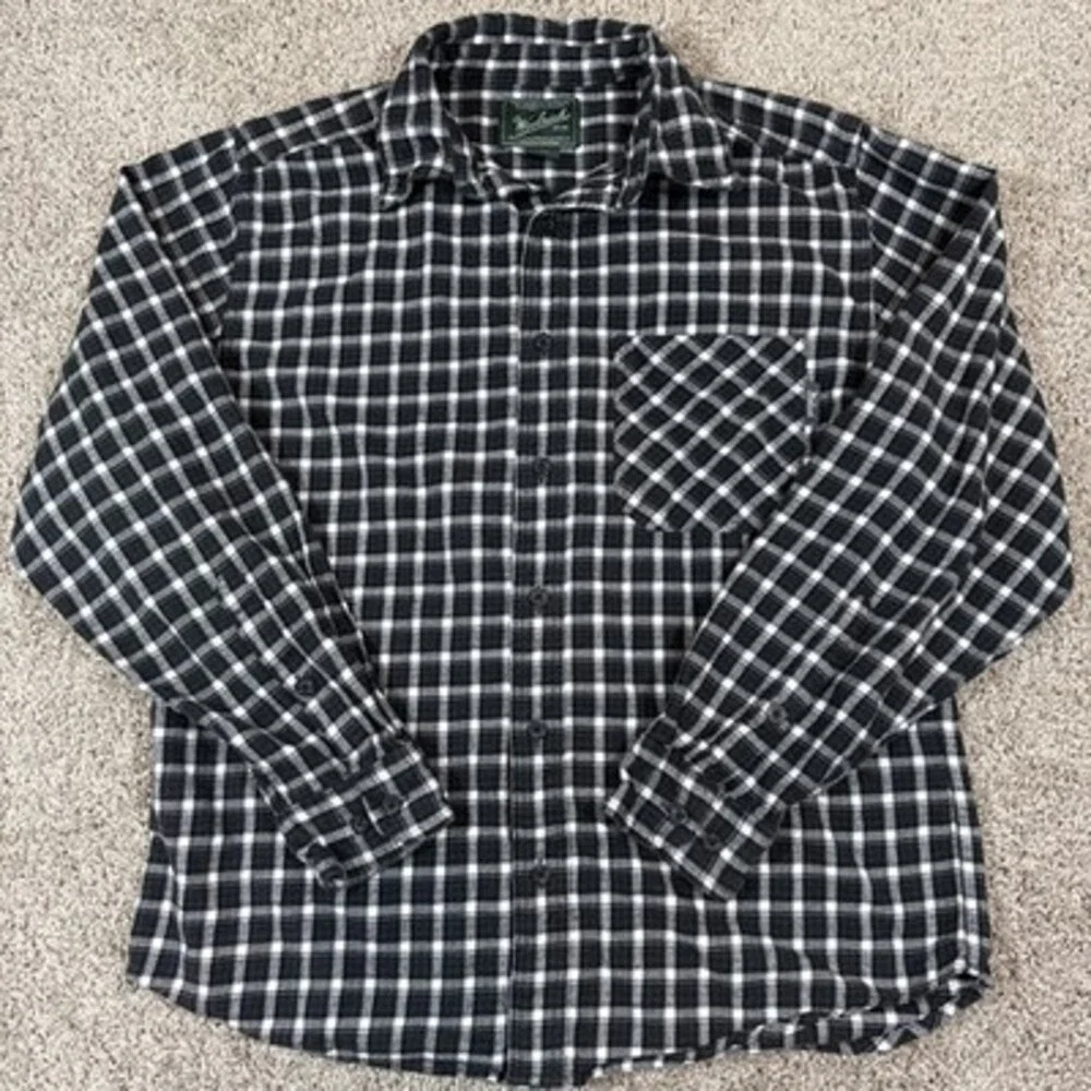 Woolrich‎ Men's Plaid Flannel Button Down Shirt Black/White Size XL Tall EUC