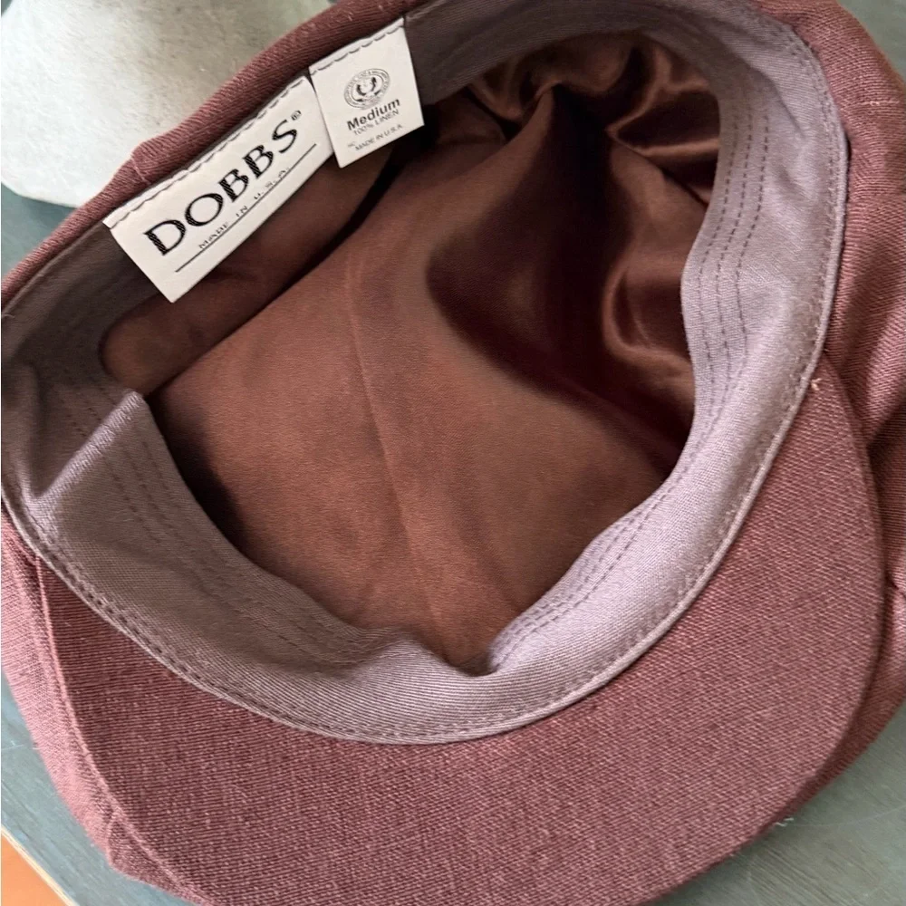 DOBBS Chap flat Brown Cap Classic Newsboy Medium 100% Linen