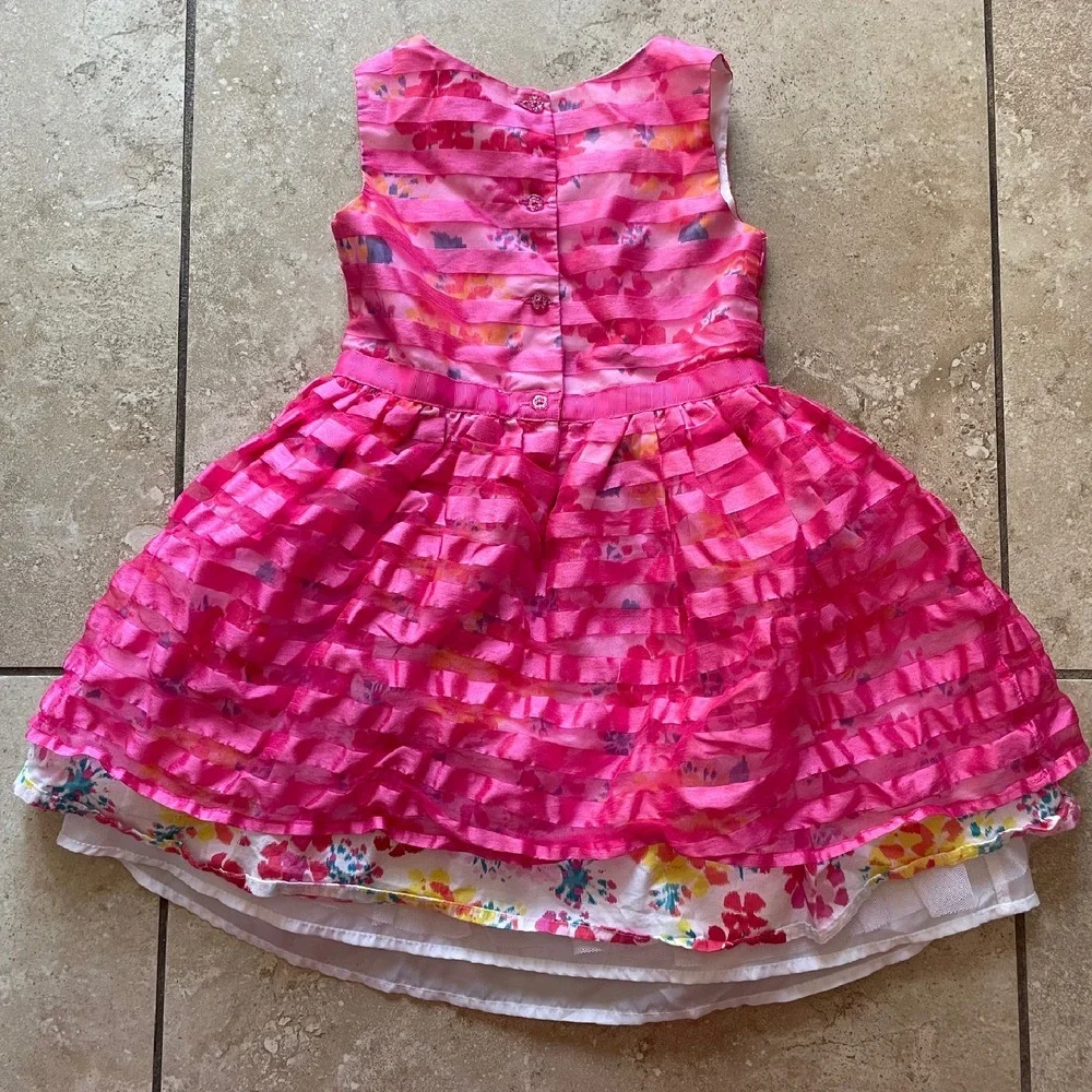 Children's Place 4T girls hot pink Party puffy‎ Dress Floral Ruffle Sleeveless