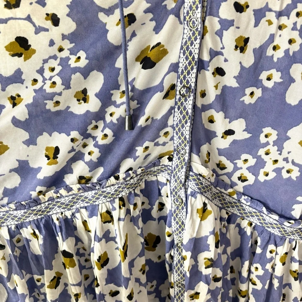 Free People Love Letter Tunic Rain Combo Blue White Floral Daisy Sheer Boho