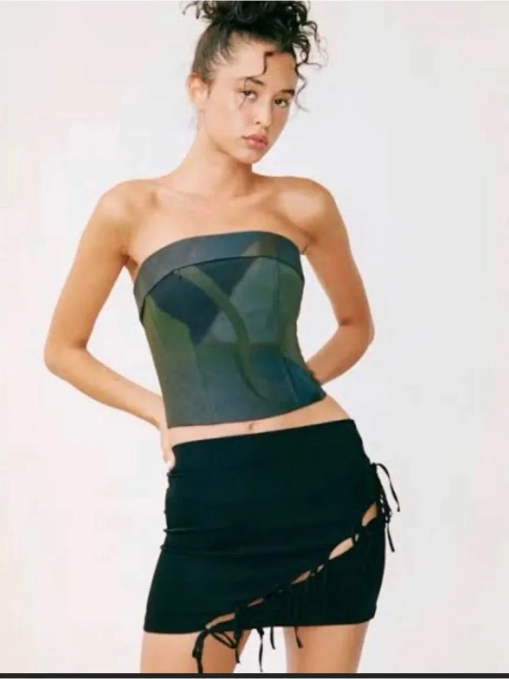 With Jean Valentina Black Mini Skirt with Side Lace-Up