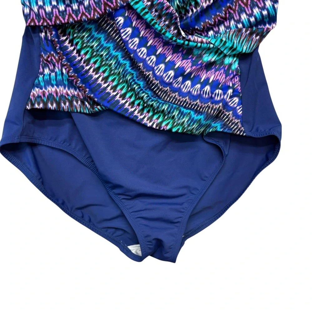 Dreamsuit Womens Swimsuit 16 One Piece Blue Purple Built In Bra Strapless