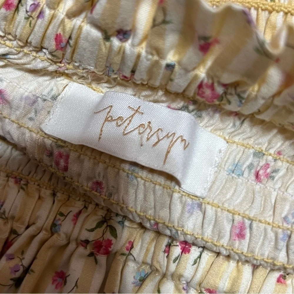 Petersyn Barrett Skirt Smocked Ruffle Mini Skirt Floral Buttermilk Yellow Size M