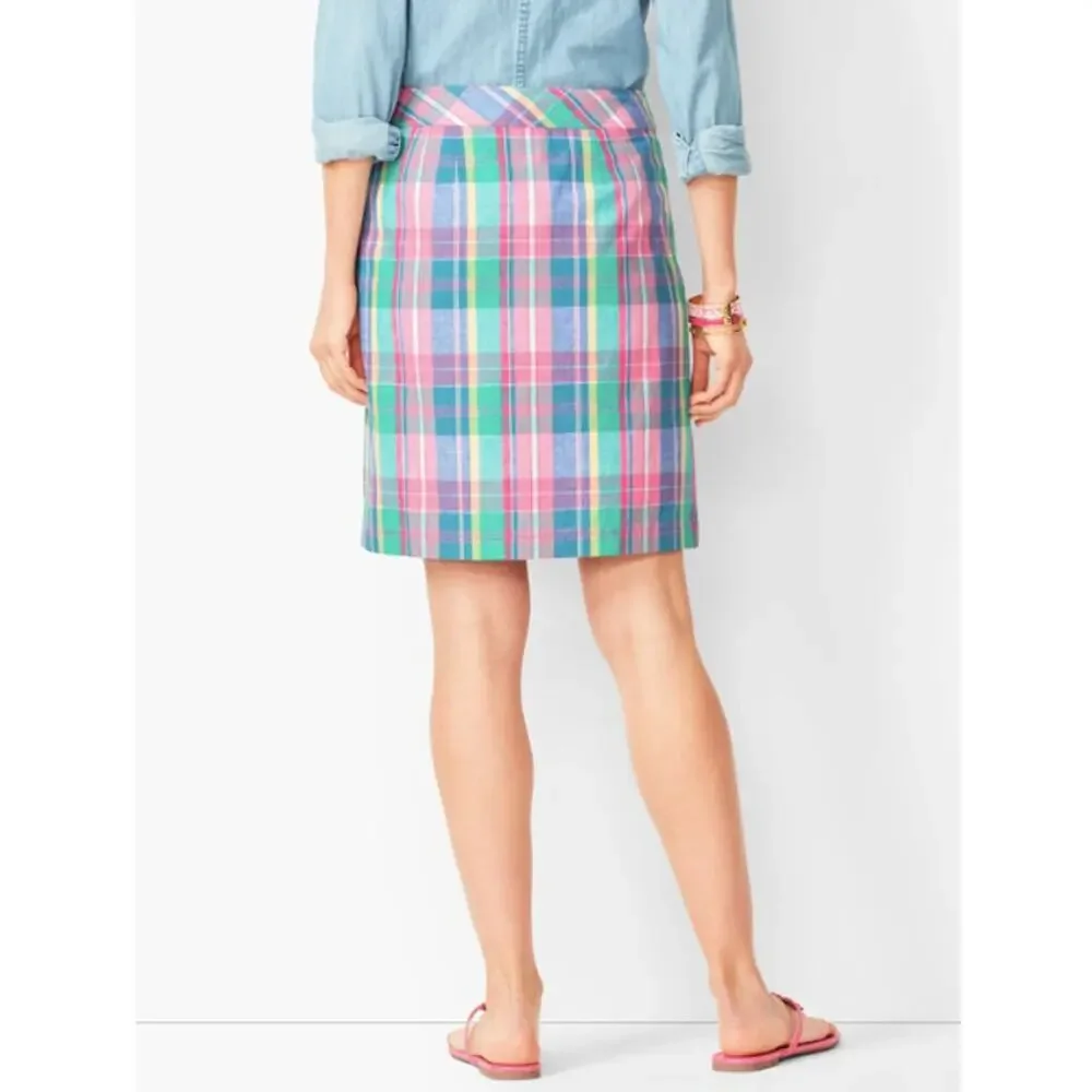 Talbots Madras Pastel Plaid Linen Cotton Blend Skirt // 2