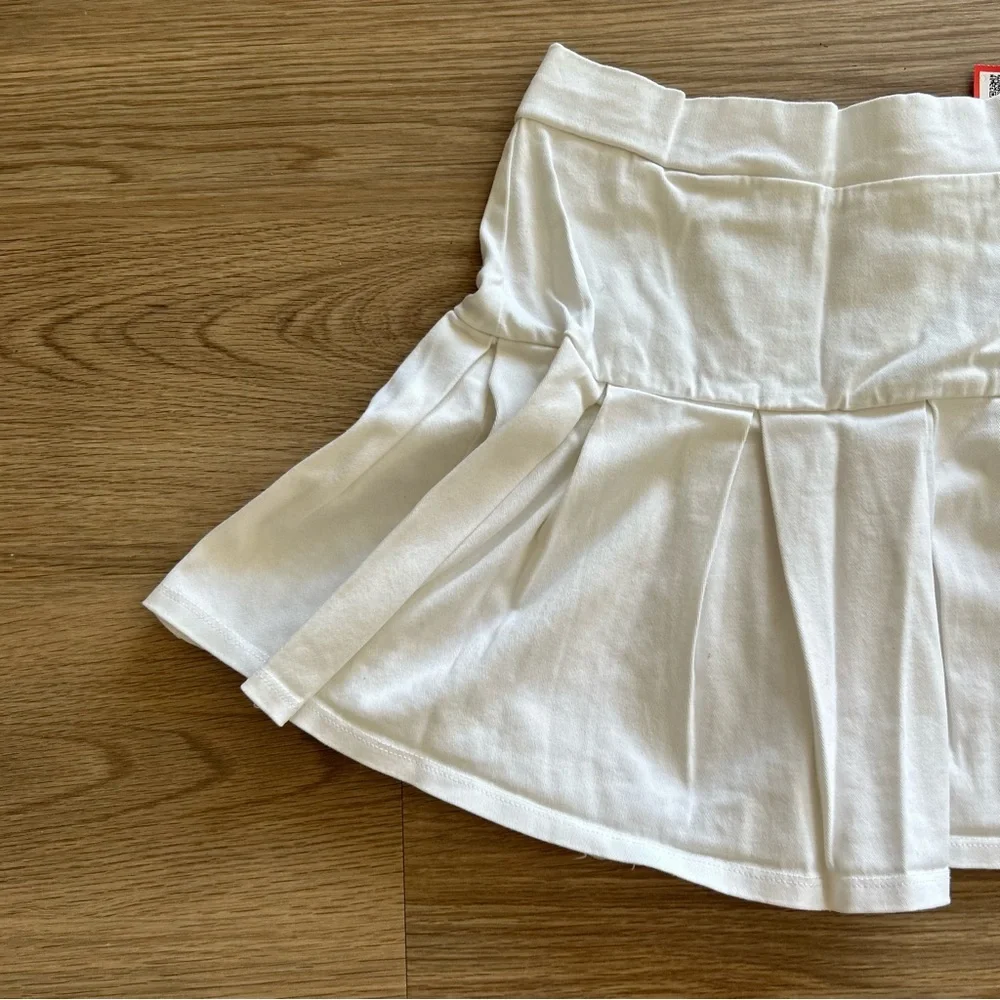 NWT Women’s XS White Pleated Mini Athletic Skirt Cotton Zipper Summer Flare Gym