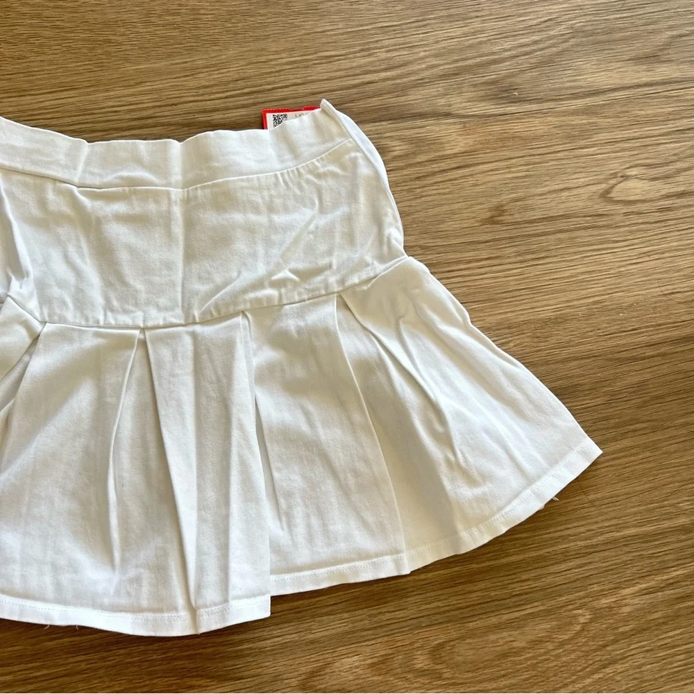NWT Women’s XS White Pleated Mini Athletic Skirt Cotton Zipper Summer Flare Gym