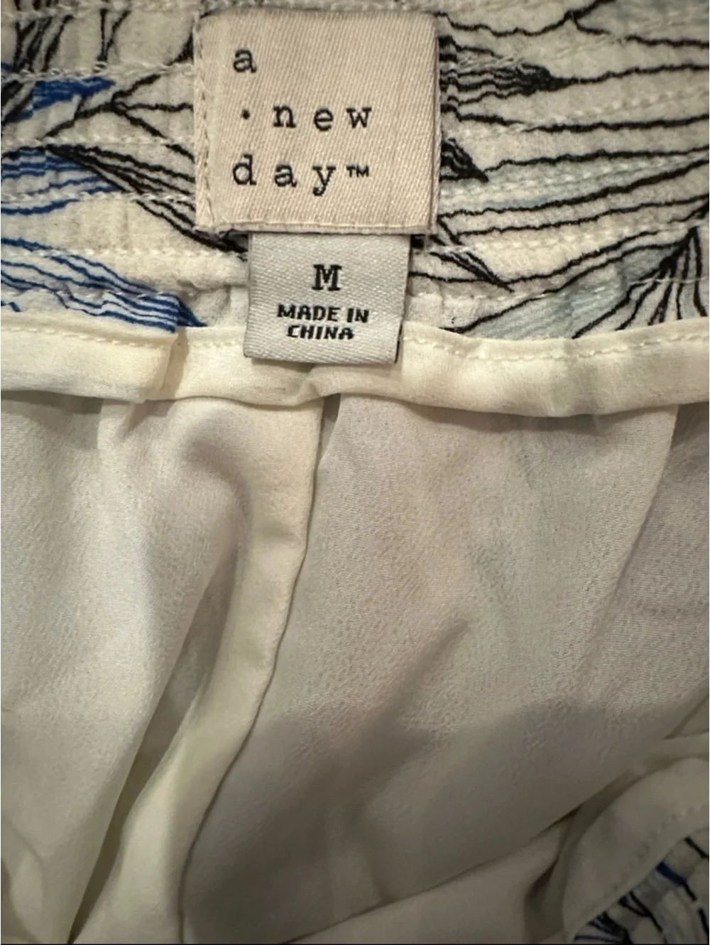 a new day White Circle Skirt with Blue & Gray Leaf Print 28” long