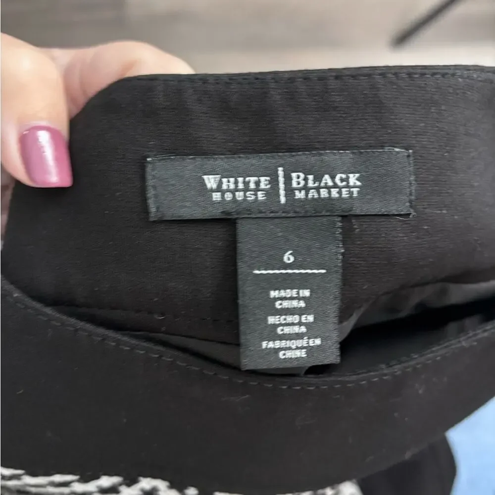White House Black Market Plaid Mini Skirt Black Tan Wool Blend 6