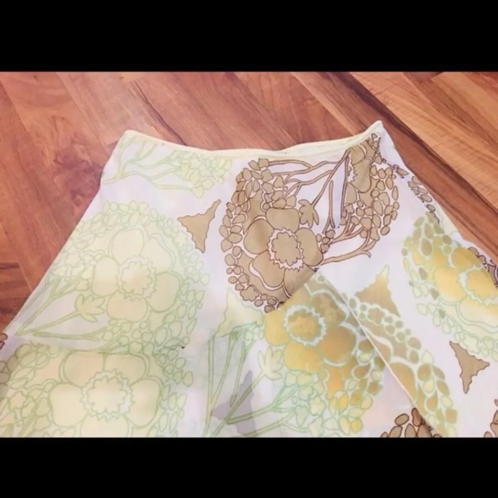 New Vintage Pineapple Yellow Floral Flare Layered Skirt Summer Pastel Midi
