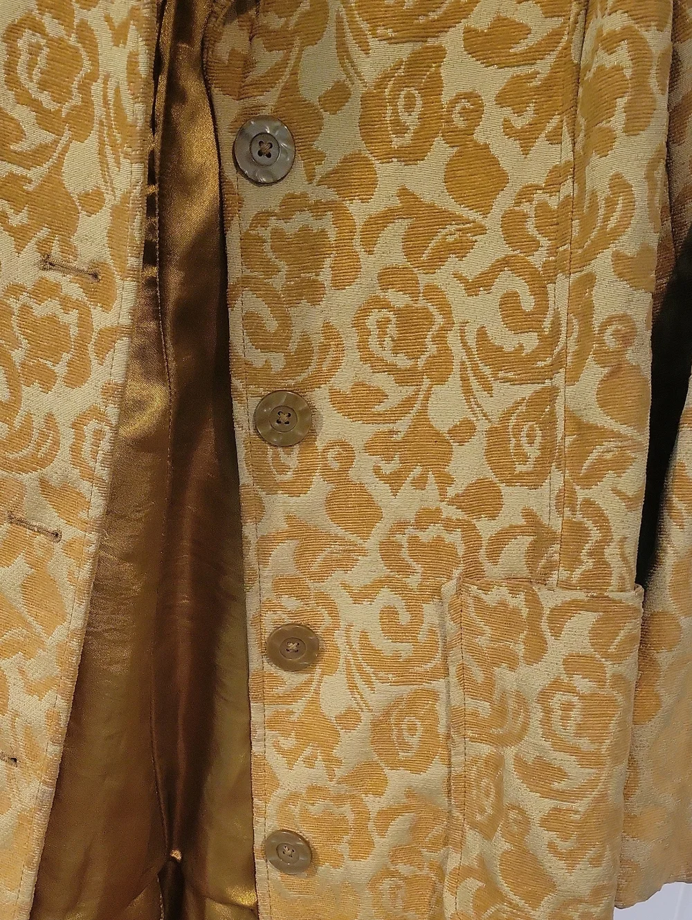 Golden Brocade Floral Long Coat