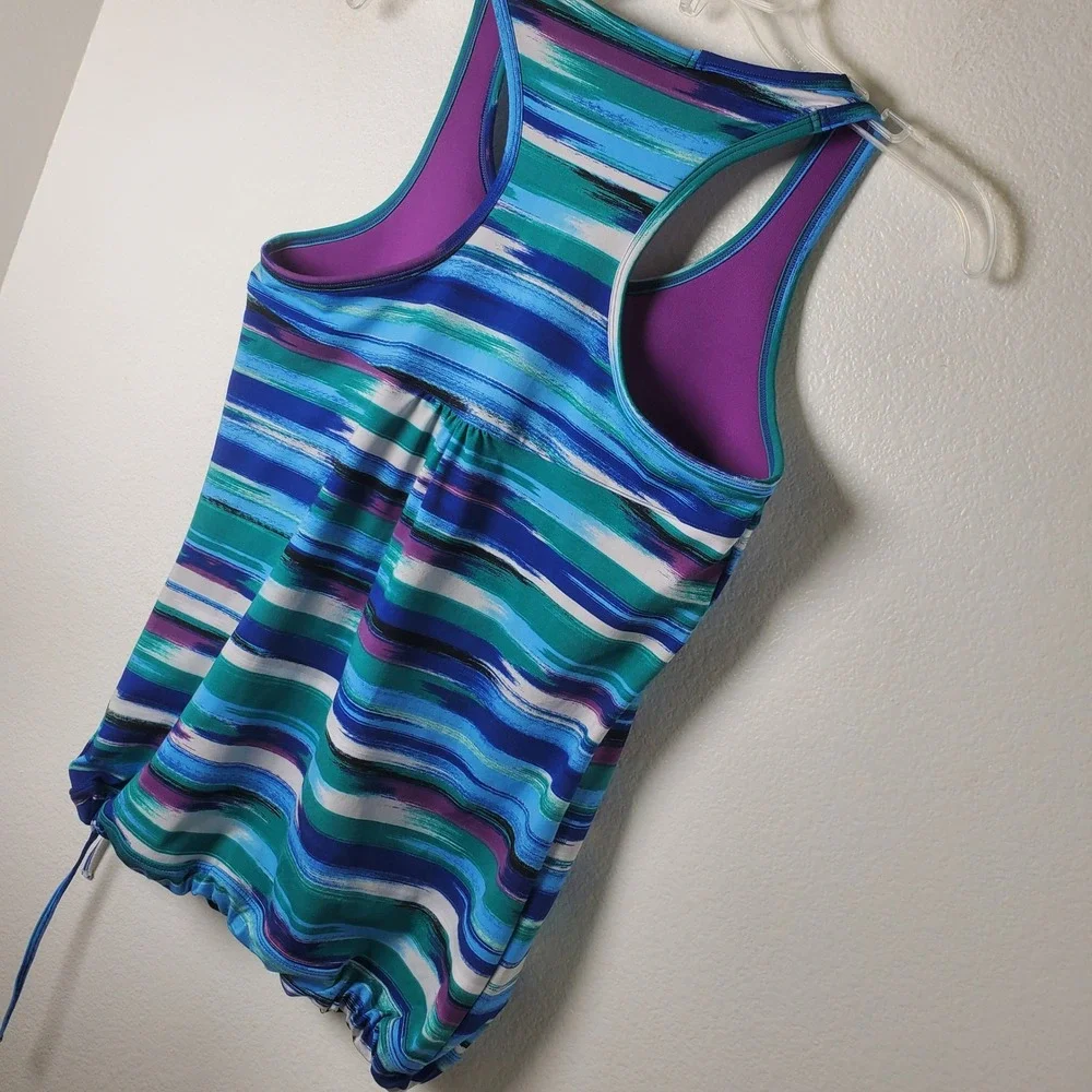 Athleta Tinker Tank Racerback Striped‎ Swim Tankini Swimsuit Top Blue Purple