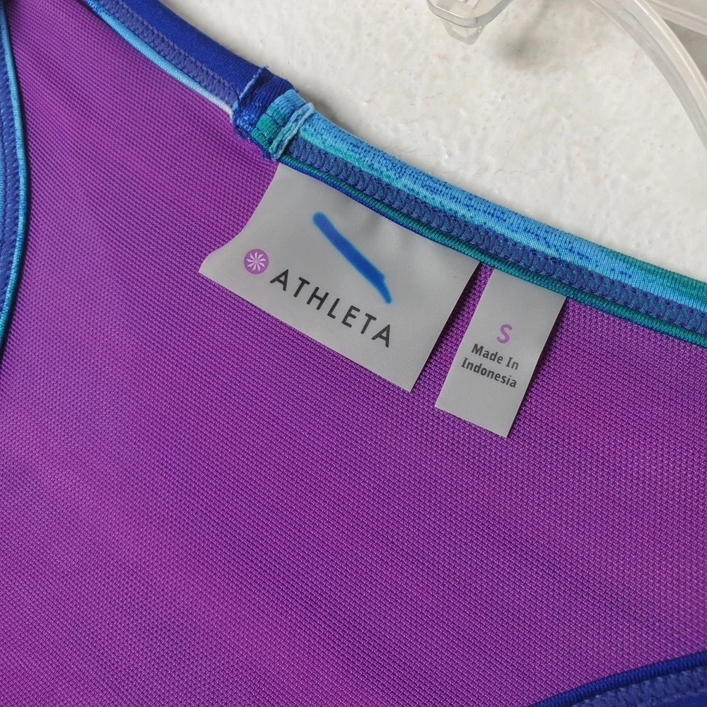 Athleta Tinker Tank Racerback Striped‎ Swim Tankini Swimsuit Top Blue Purple