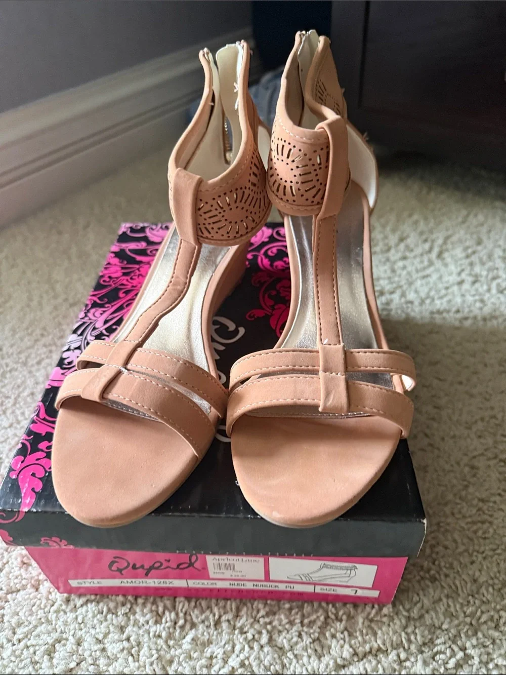 Cupid Peach T-Strap Block Heel Sandals
