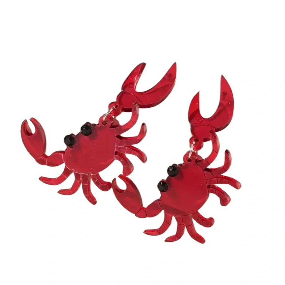 Red Acrylic Crab Dangle Earrings