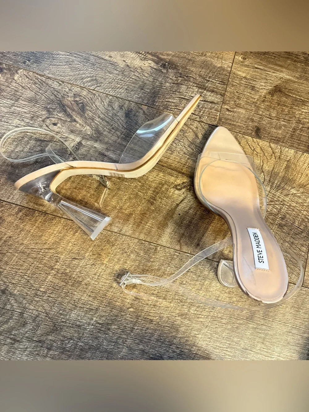 Steve Madden Clear PVC Strap Nude Insole Block Heel Sandals