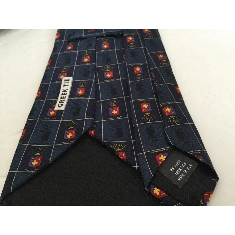 Greek Silk Tie Men Necktie‎ Blue Checks Plaid Made In USA Rare Ties