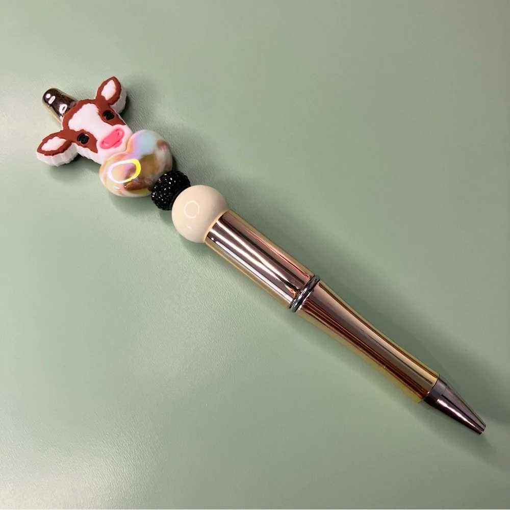 Cute Cow Handmade Beaded Pen with Heart Design