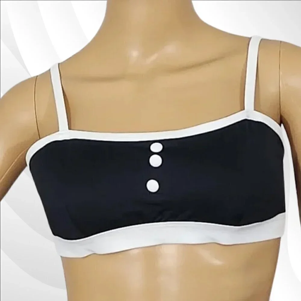 2/$30 AQUA Swim Button Bandeau Bikini Top M Black & White Adjustable Straps