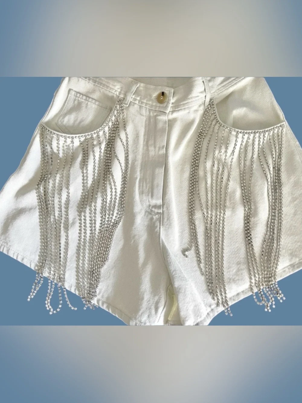 Forte Forte Denim Shorts Crystal Strass Fringe/High waisted/New/ItalianDesigner