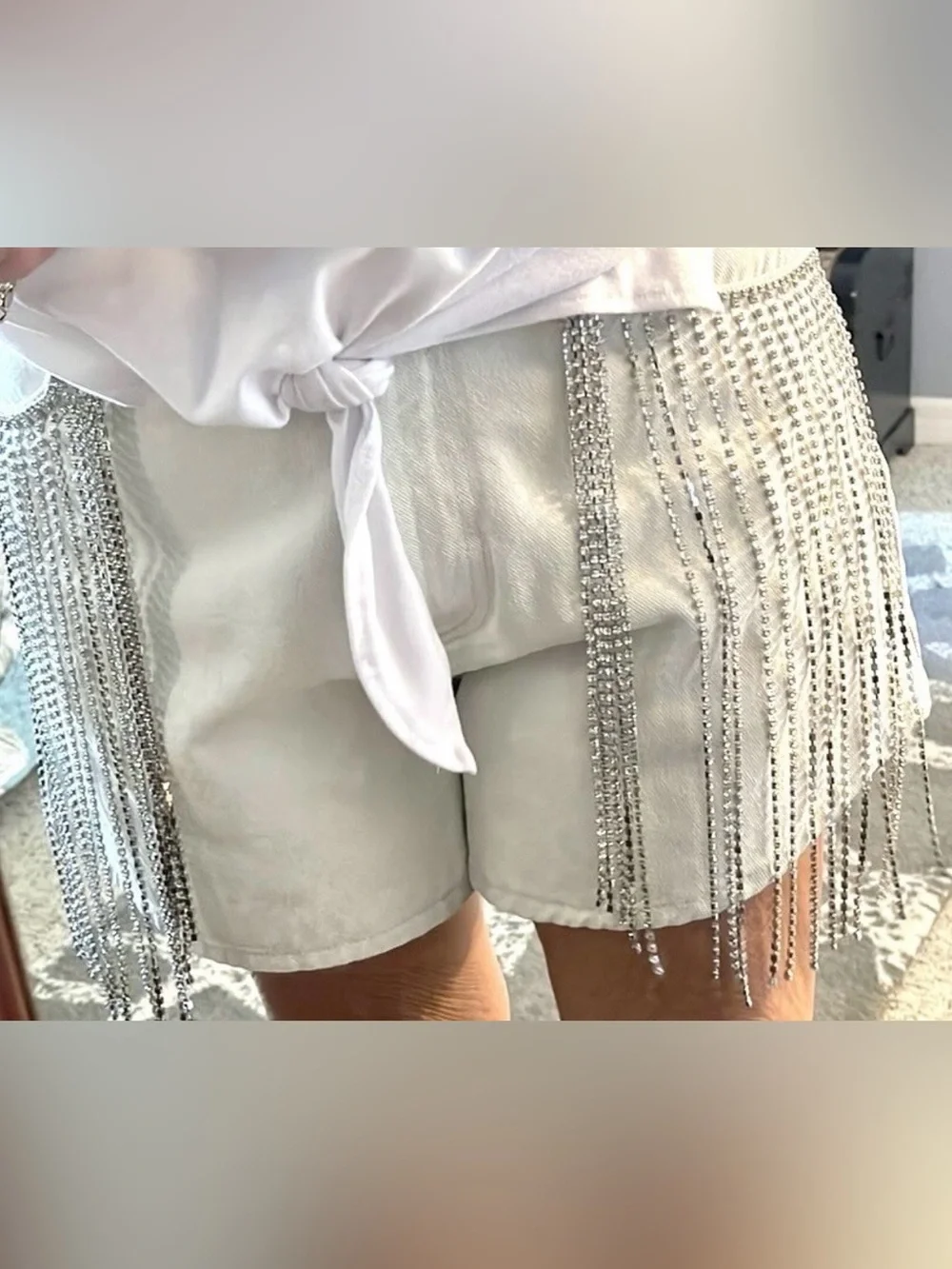 Forte Forte Denim Shorts Crystal Strass Fringe/High waisted/New/ItalianDesigner