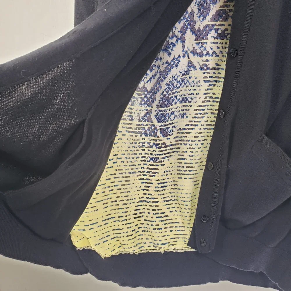 Saks 5th Avenue Black Label Sweater Cardigan Ombre Satin Back Snakeskin‎ M