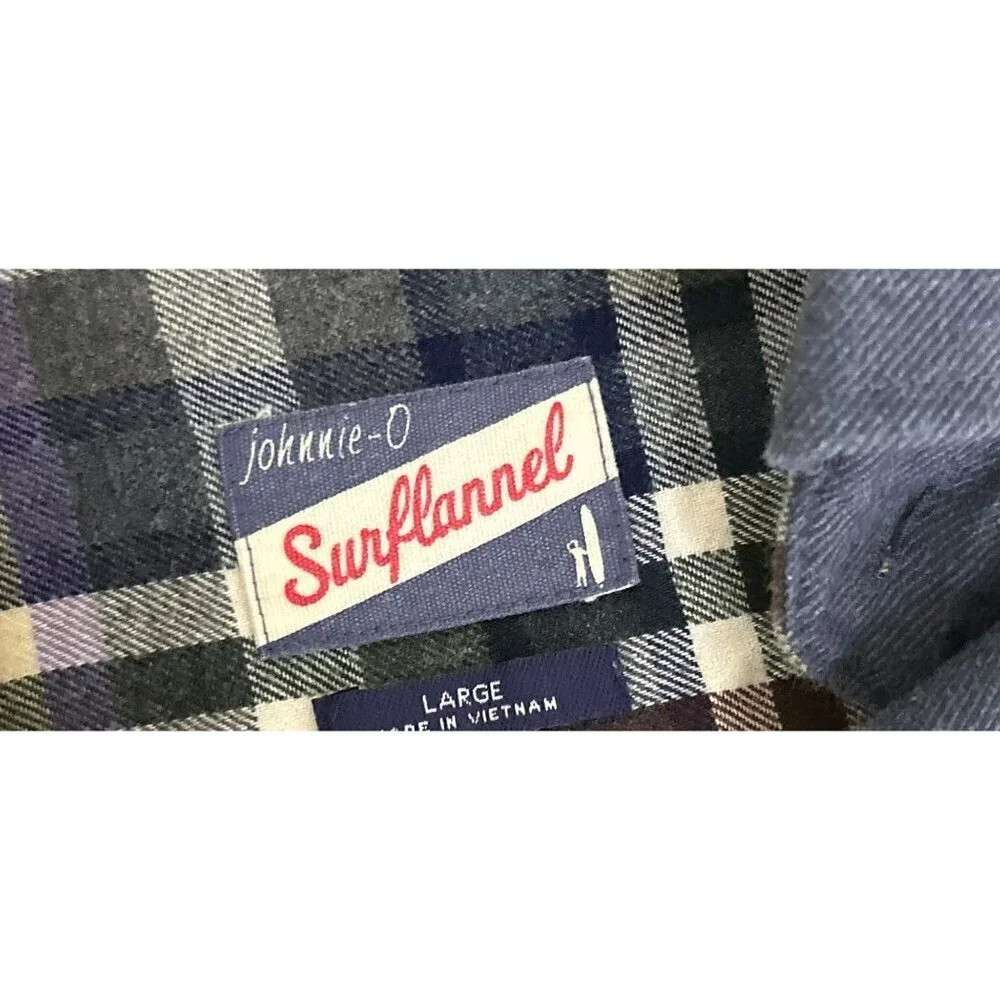 Johnnie-O Surf Flannel Shirt Large Navy Blue 100% Cotton Long Sleeve Button-Up W