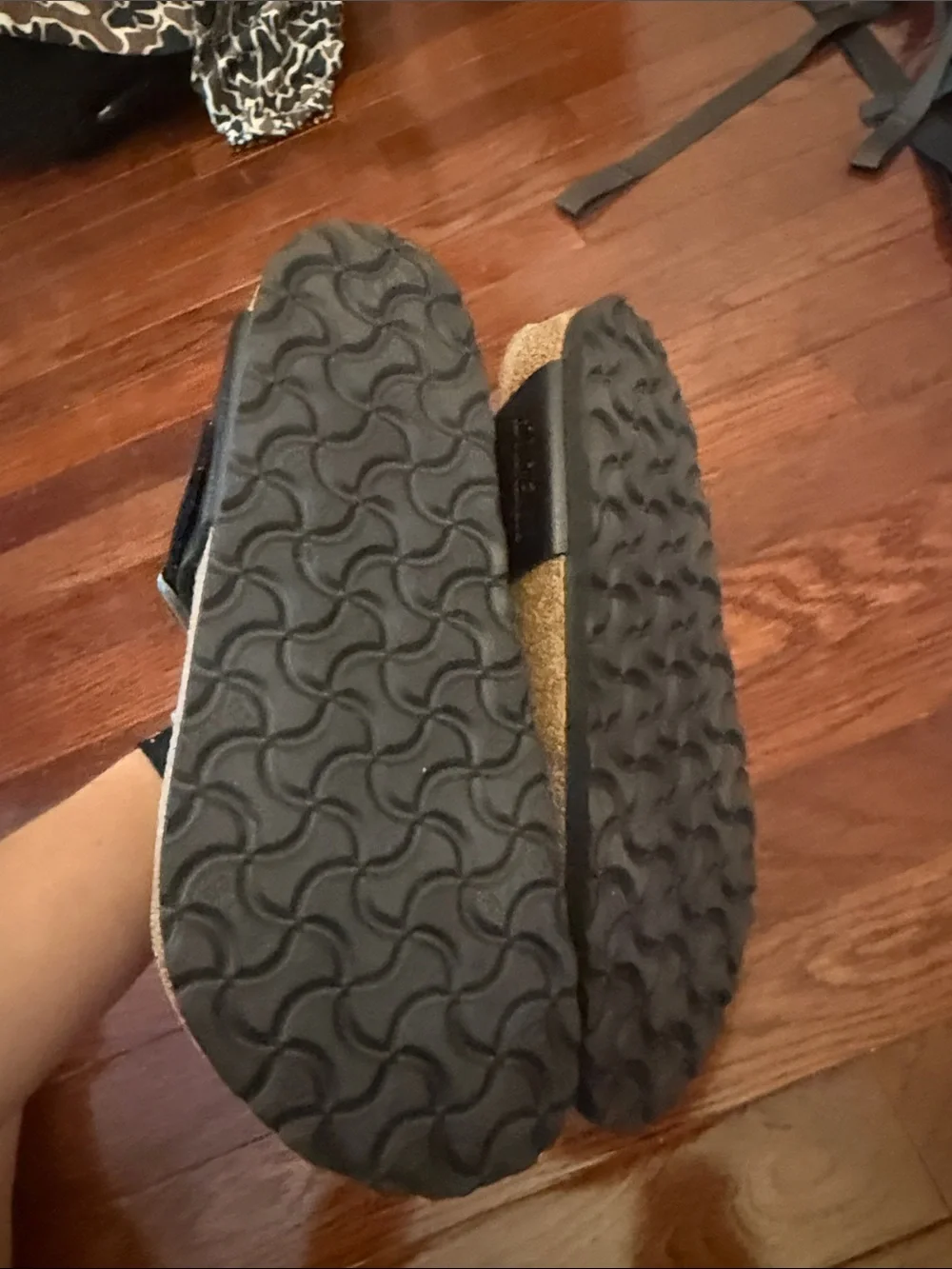 Birkenstock Kids Black Thong Sandals with Suede Footbed