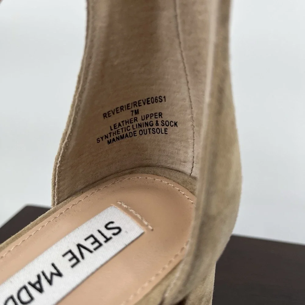 New Steve Madden Women's Reverie Heeled Sandals Size 7 Tan Suede Preppy Classic