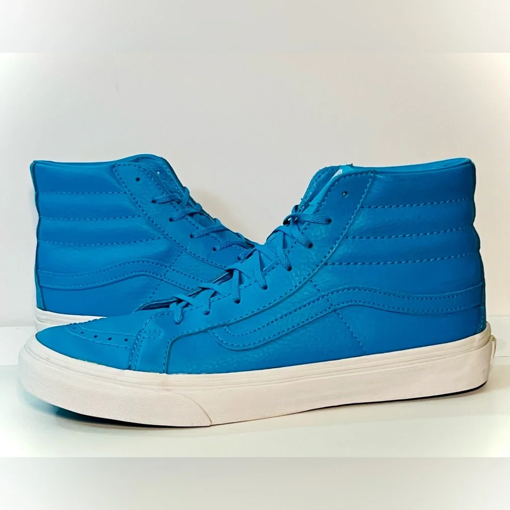 Vans Neon Blue Sk8 Hi Leather Skate Shoes