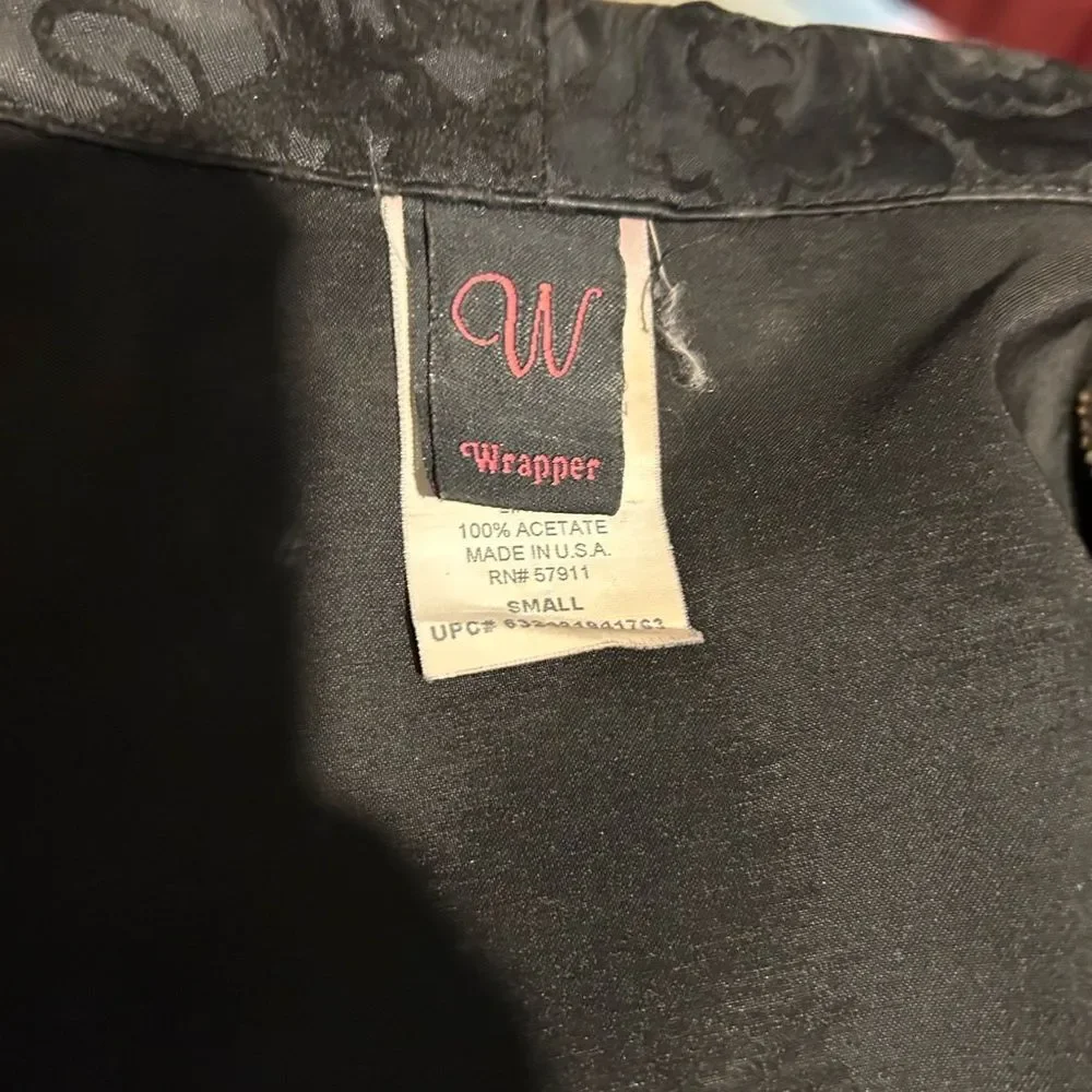 Vintage Wrapper Black Velvet Satin Brocade Floral Patterned Jacket