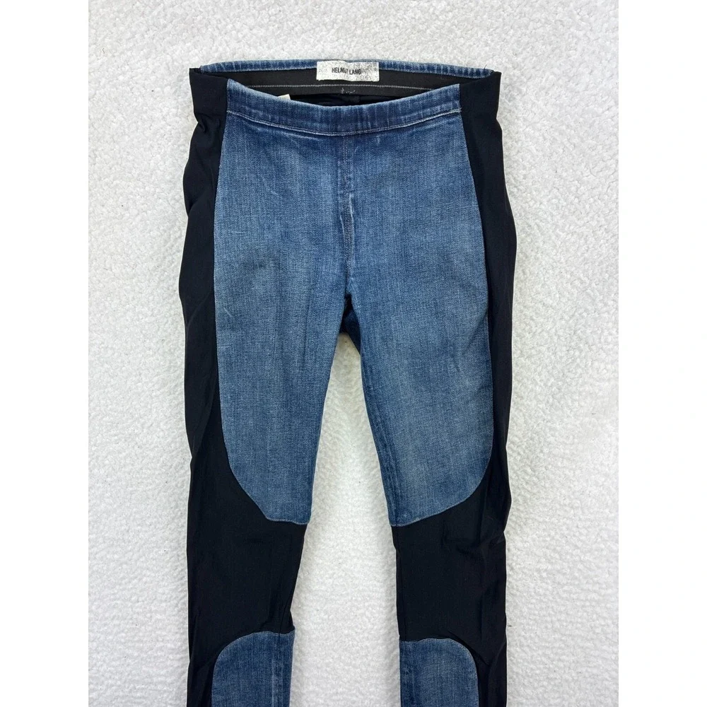 Helmut Lang Two Tone Panel Skinny Jeans Womens 24 Blue Black Stretch Designer