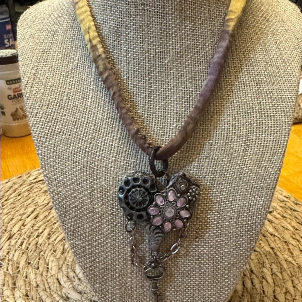 Steampunk Heart Polymer clay heart neclkace