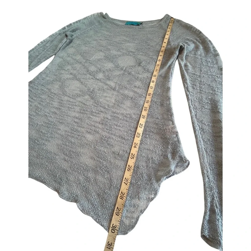 Women's Gray Crochet Knit Sweater Size L XL Grunge Boho Distressed Artsy Natural