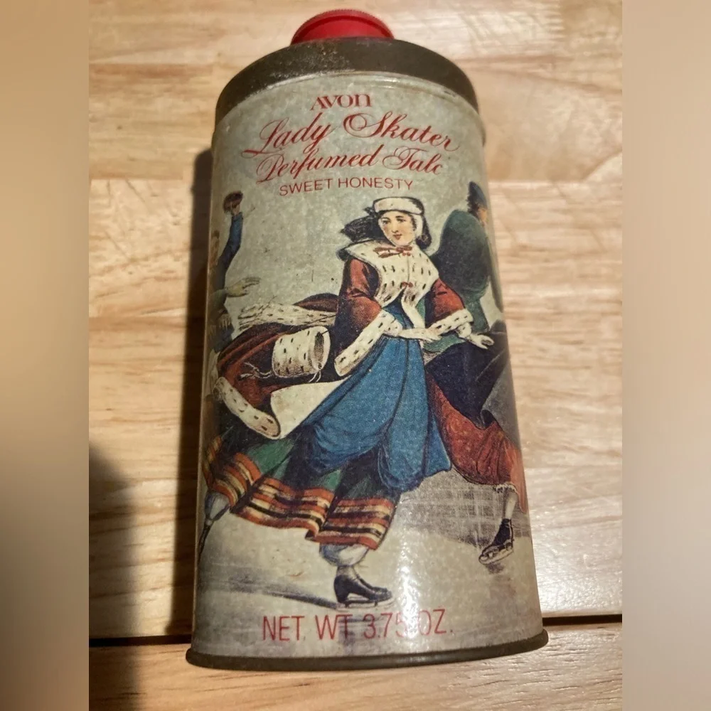 Vintage Avon Lady Skater talc tin Ariane & sweet honesty