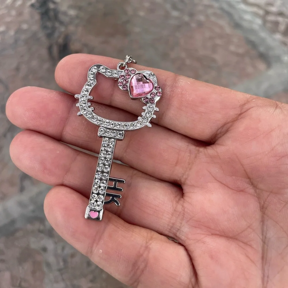 Hello Kitty Silver and Pink Jewel Key Necklace NWT